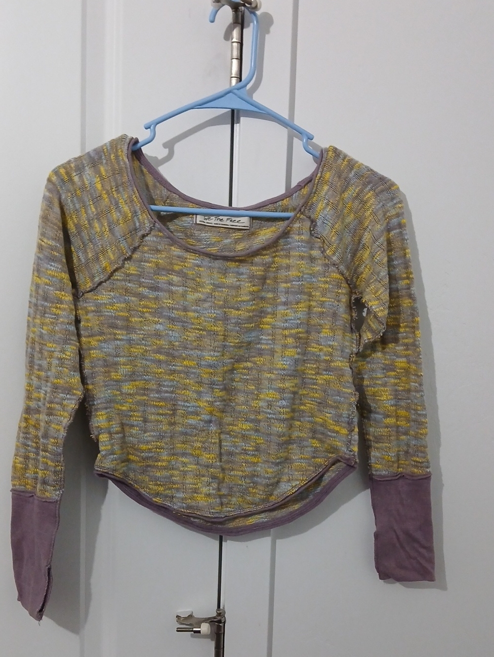 Free People Yellow Heathered Cropped Sweatshirt with Mauve Cuffs